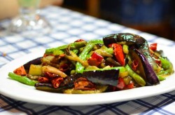 Eggplant and sword beans with hunanese bacon
